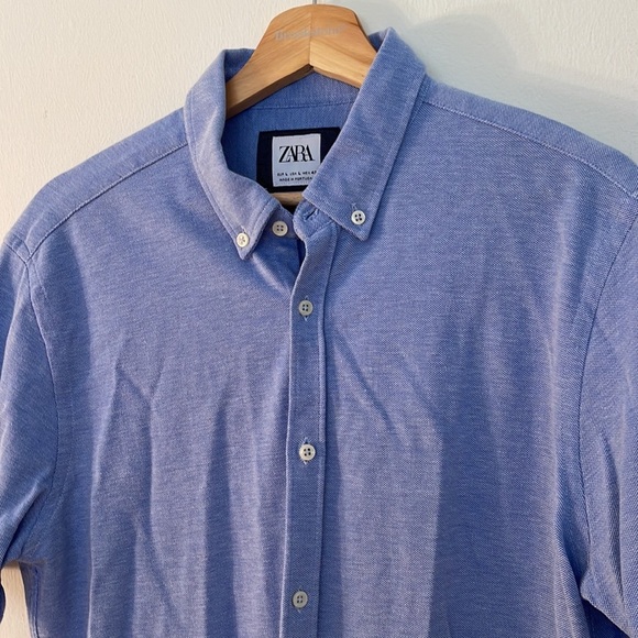 Men’s Zara Blue Short Sleeve Button Down Size L - Picture 2 of 4